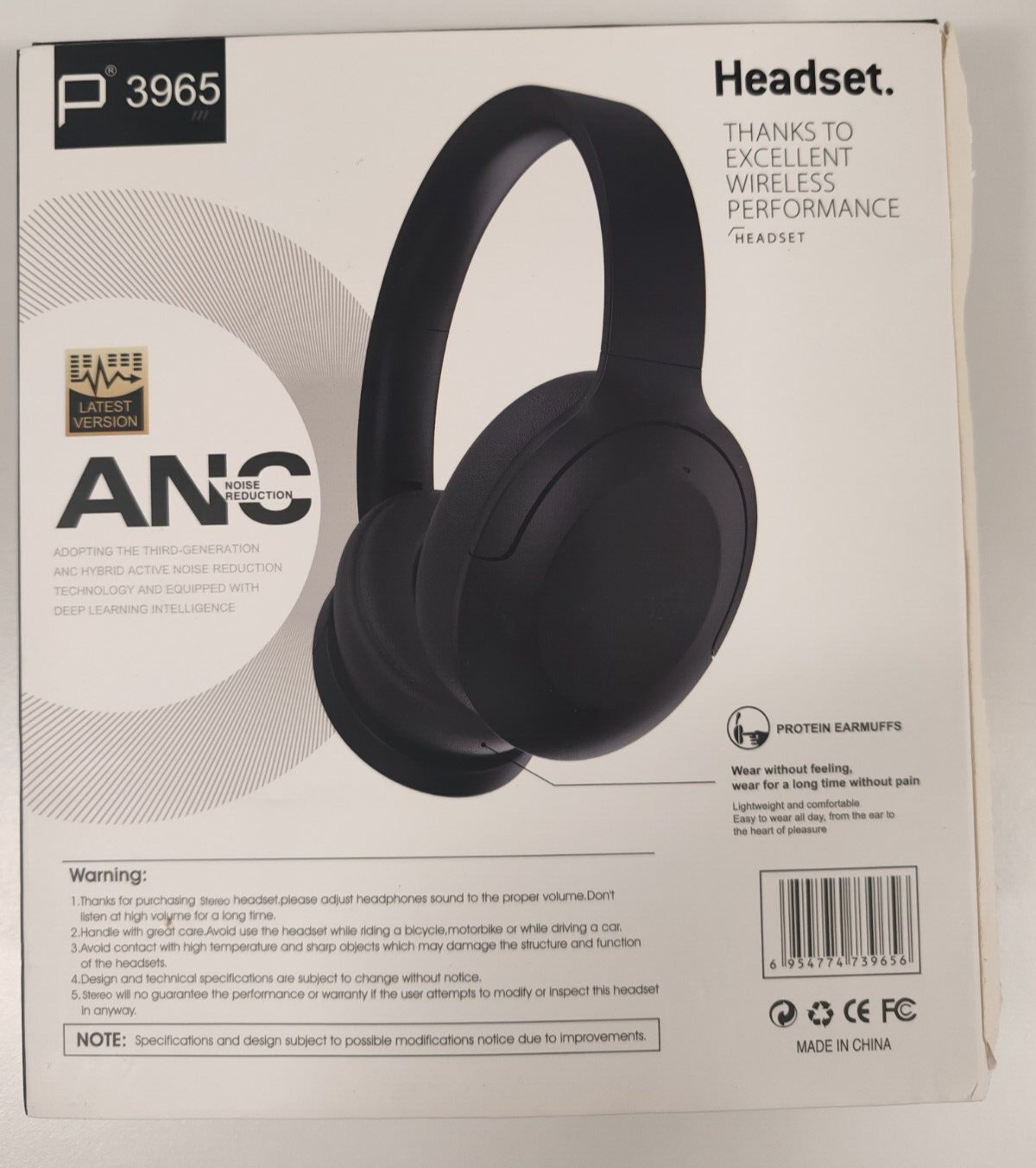 ANC P3965 Over Ear Wireless Bluetooth Headphones - Black