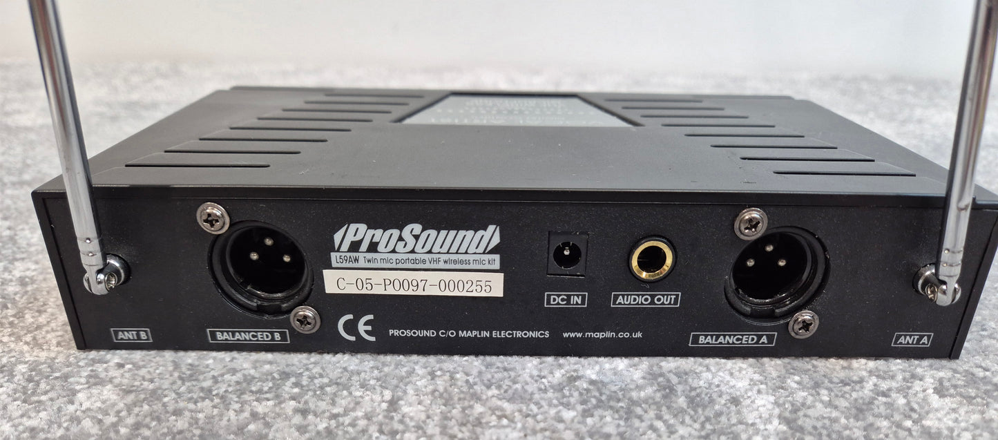 Prosound L59AW Twin Microphone Portable VHF Wireless + Black Case