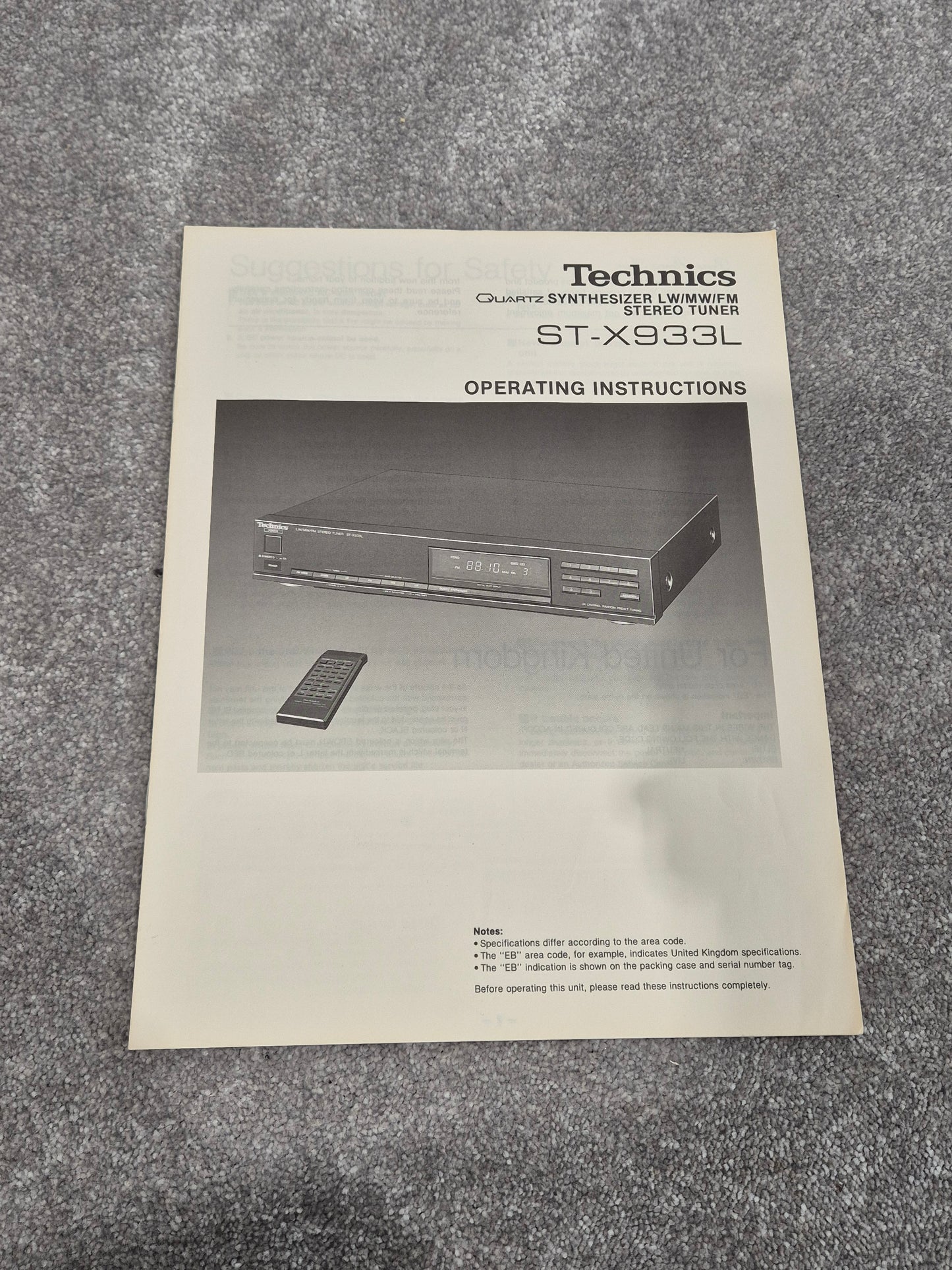 Technics ST-X933L - Quartz Synthesizer AM/FM Stereo Tuner