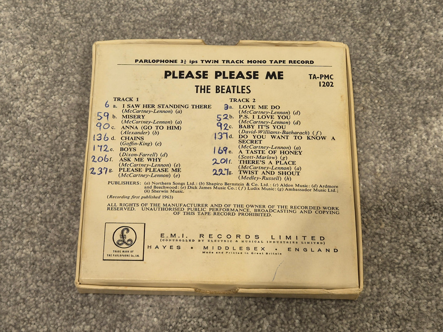 The Beatles - Please Please Me PMC 1202 Reel to Reel Record w/ Original Box