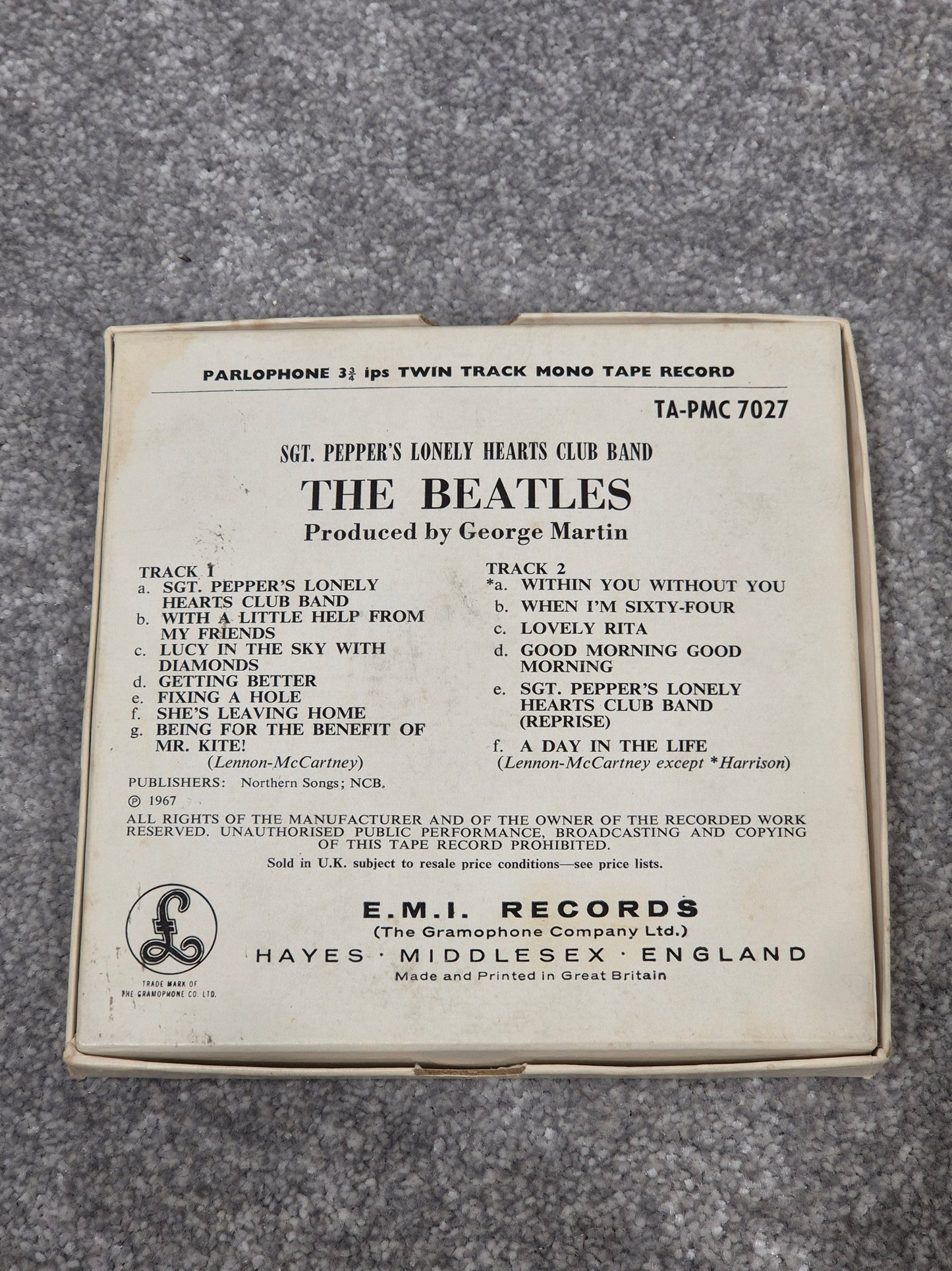 The Beatles - SGT. Pepper's Lonely Hearts Club Band PMC 7027 Reel to Reel Record w/ Original Box