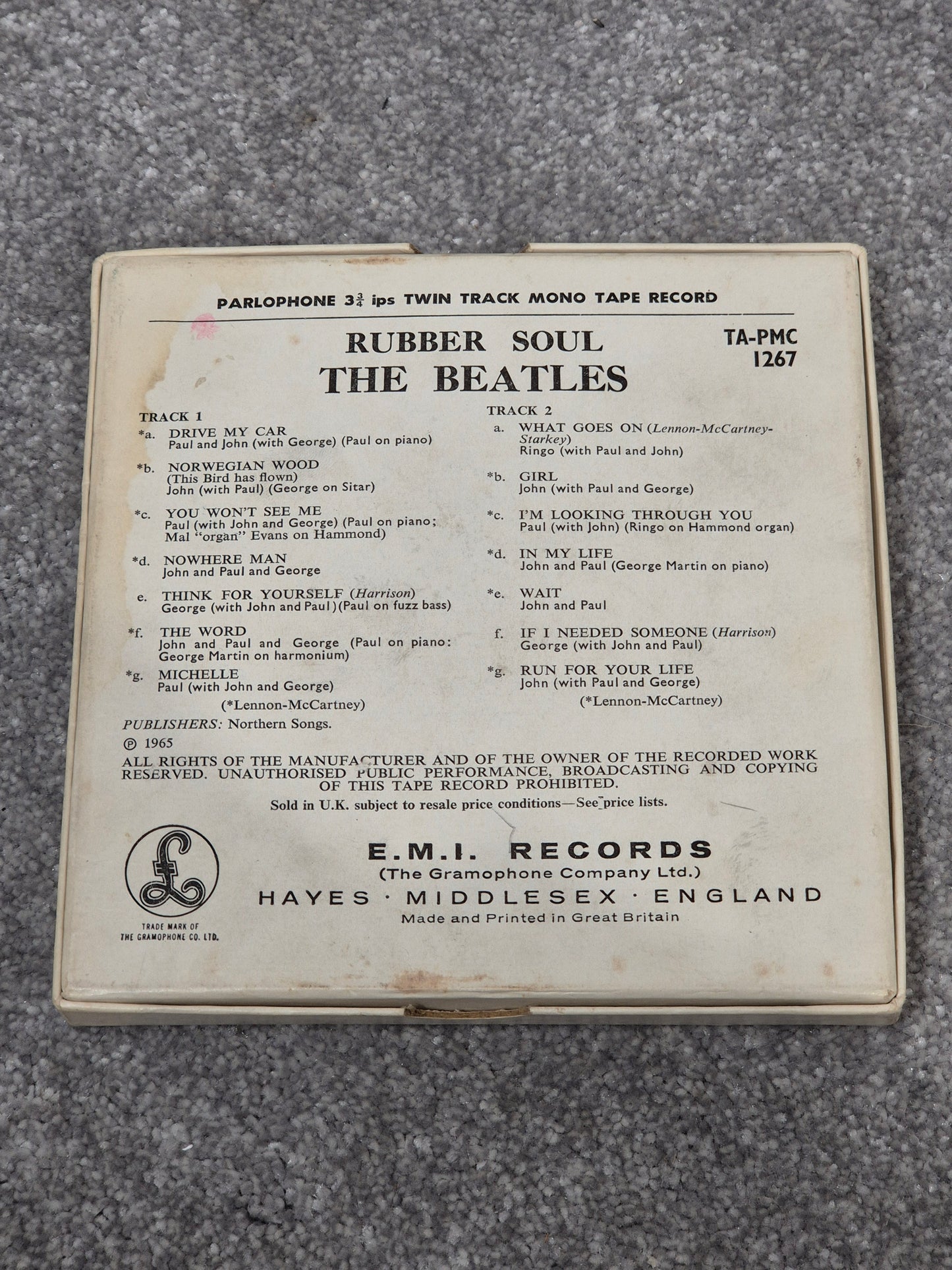 The Beatles - Rubber Soul PMC 1267 Reel to Reel Record w/ Original Box