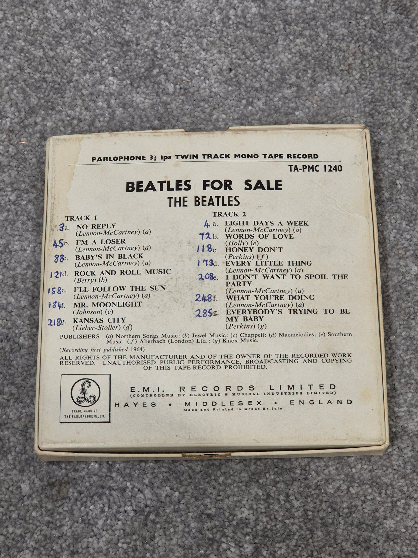 The Beatles - BEATLES FOR SALE PMC 1240 Reel to Reel Record w/ Original Box