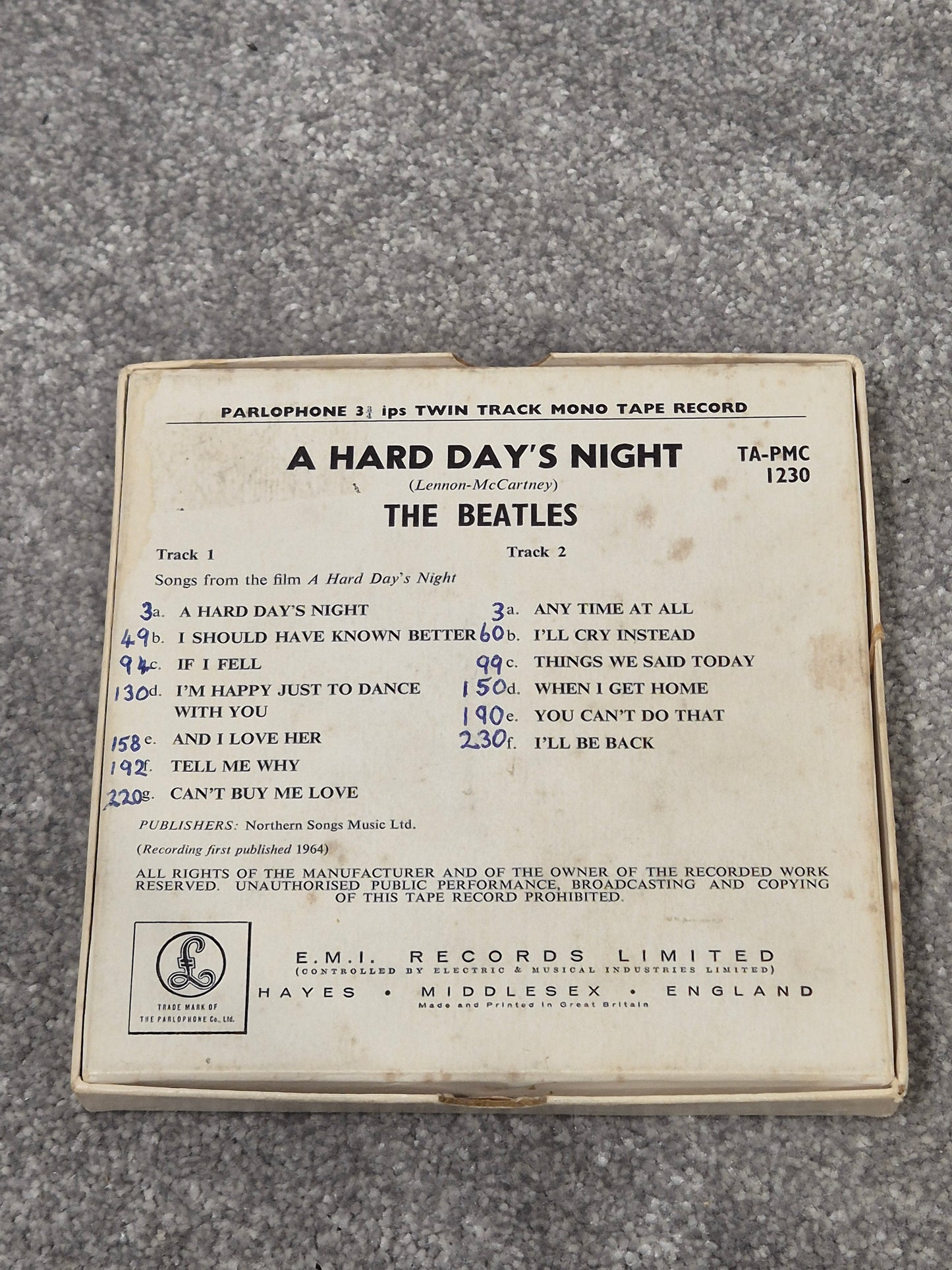 The Beatles - A Hard Day’s Night PMC 1230 Reel to Reel Record w/ Original Box