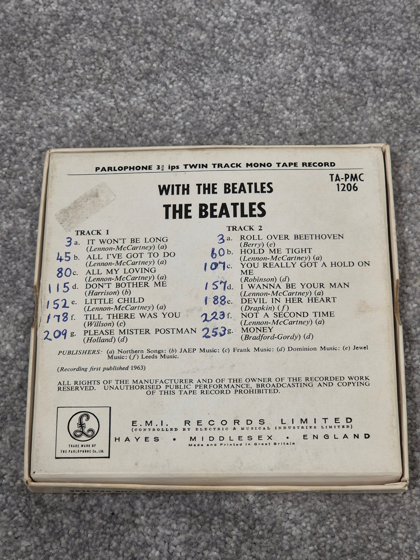 The Beatles - With The Beatles PMC 1206 Reel to Reel Record w/ Original Box