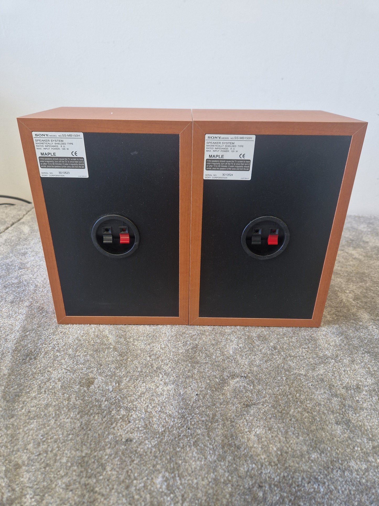 Sony SS-MB150H Pair of Maple Speakers – 120W Max, 5.25" HOP Woofer, Crisp, Compact Sound - Excellent w/ Original Box