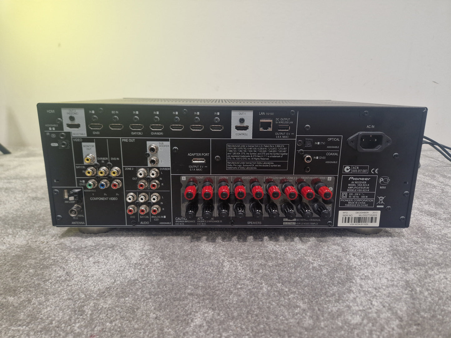 Pioneer VSX-923 7.2 Channel AV Receiver – 150W Amplifier - Very Good w/ Remote