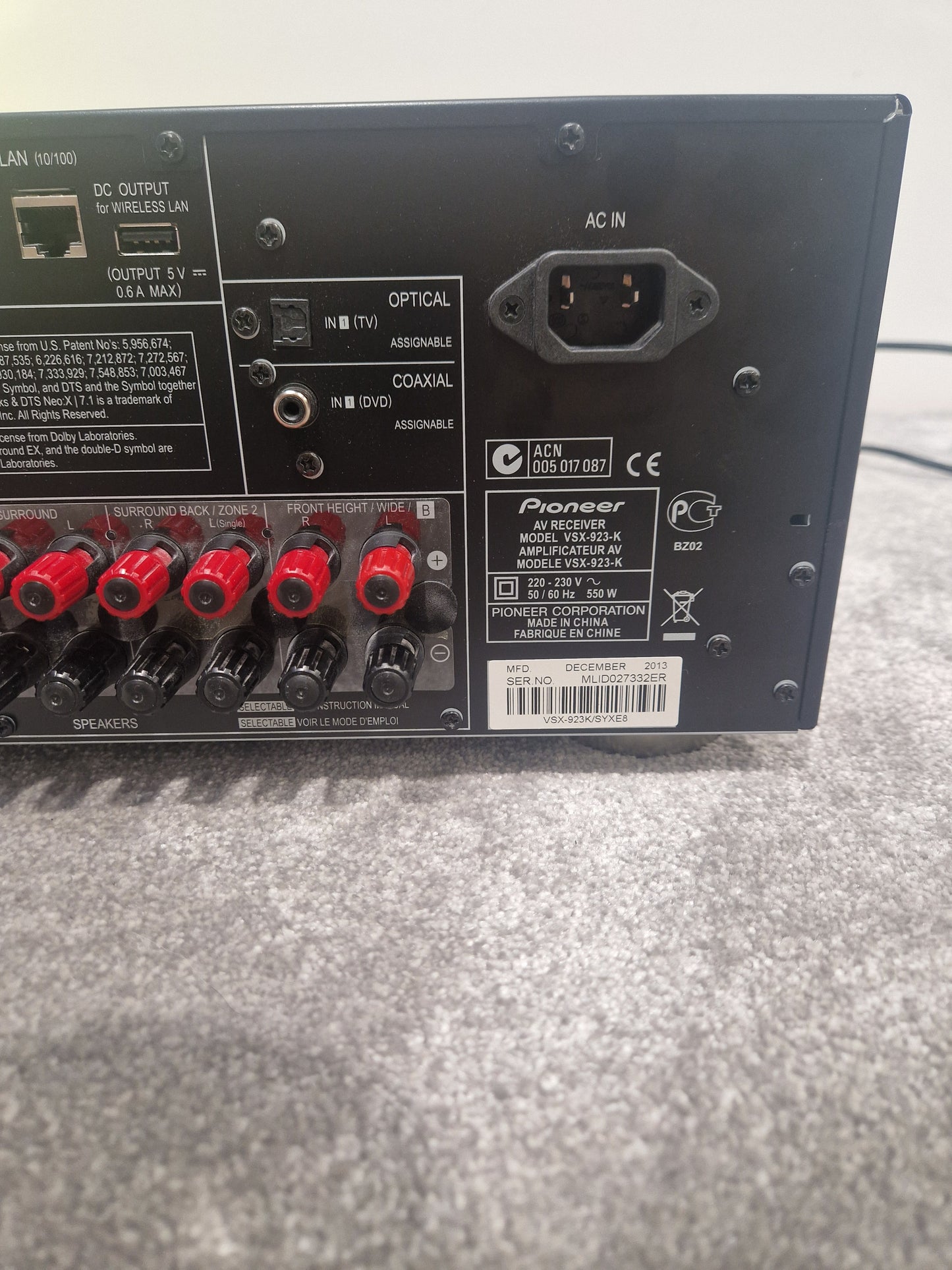 Pioneer VSX-923 7.2 Channel AV Receiver – 150W Amplifier - Very Good w/ Remote