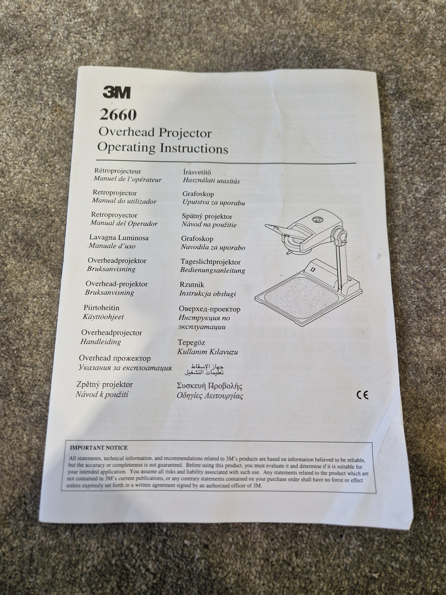 3M 2660 Overhead Projector – Portable AV Unit – Good w/ Gig Bag