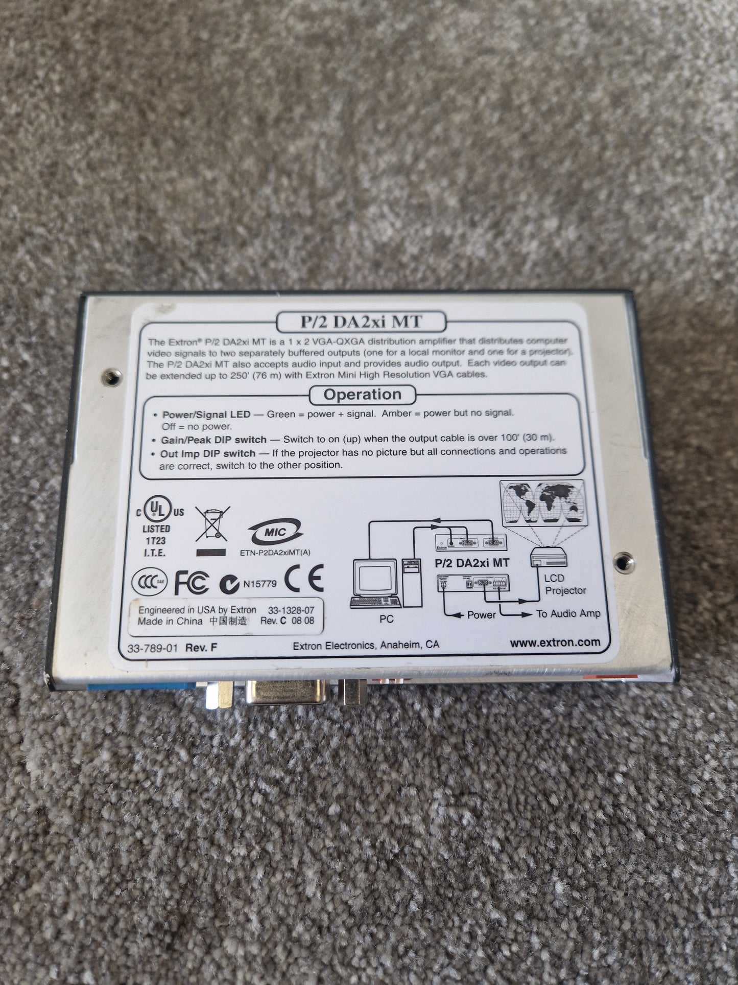 Extron P/2 DA2xi MT VGA Distribution Amp – Audio I/O – Very Good