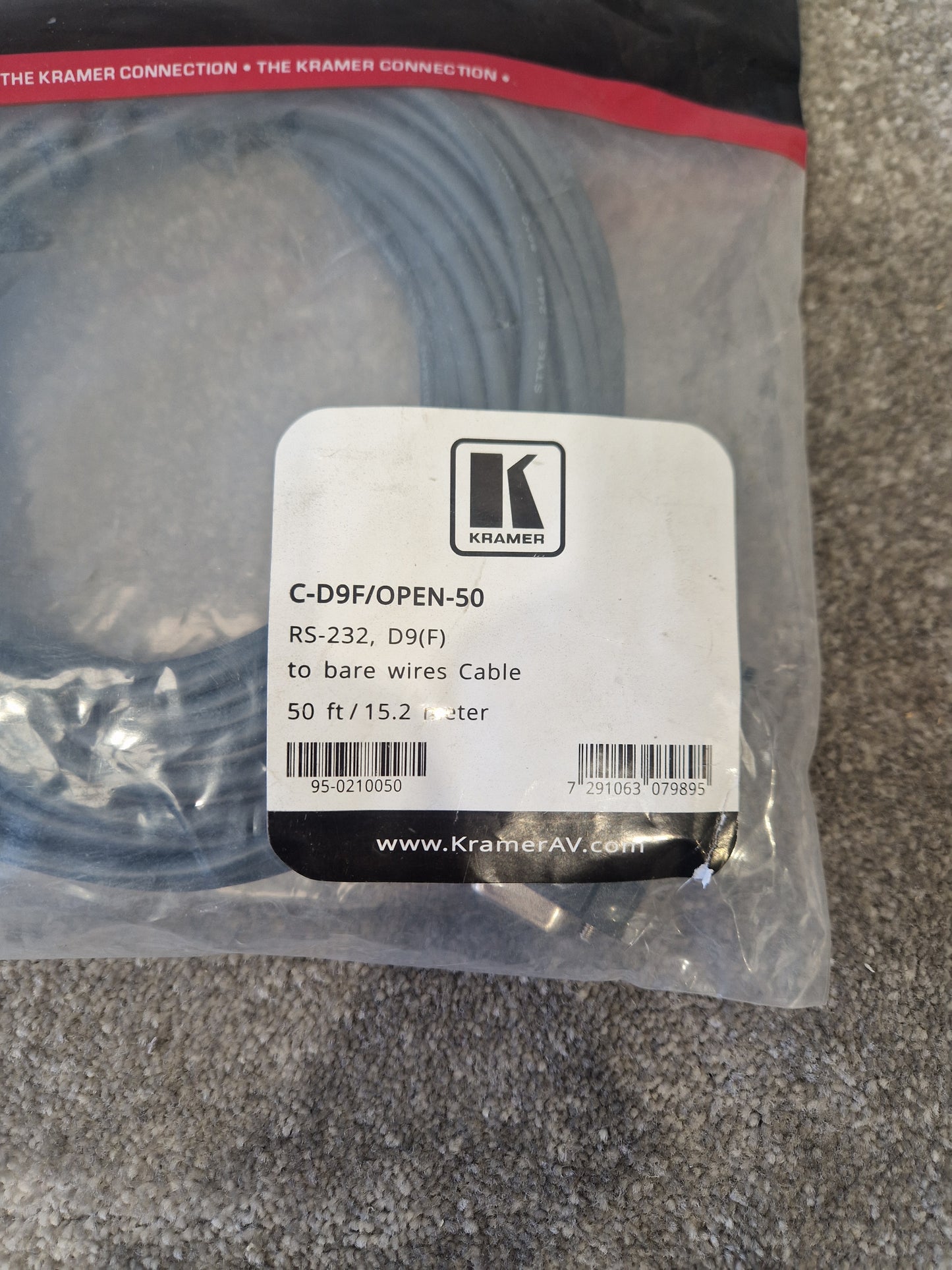 Kramer C-D9F/OPEN-50 RS-232 to Bare Wire Cable - 50ft - New w/ Packaging
