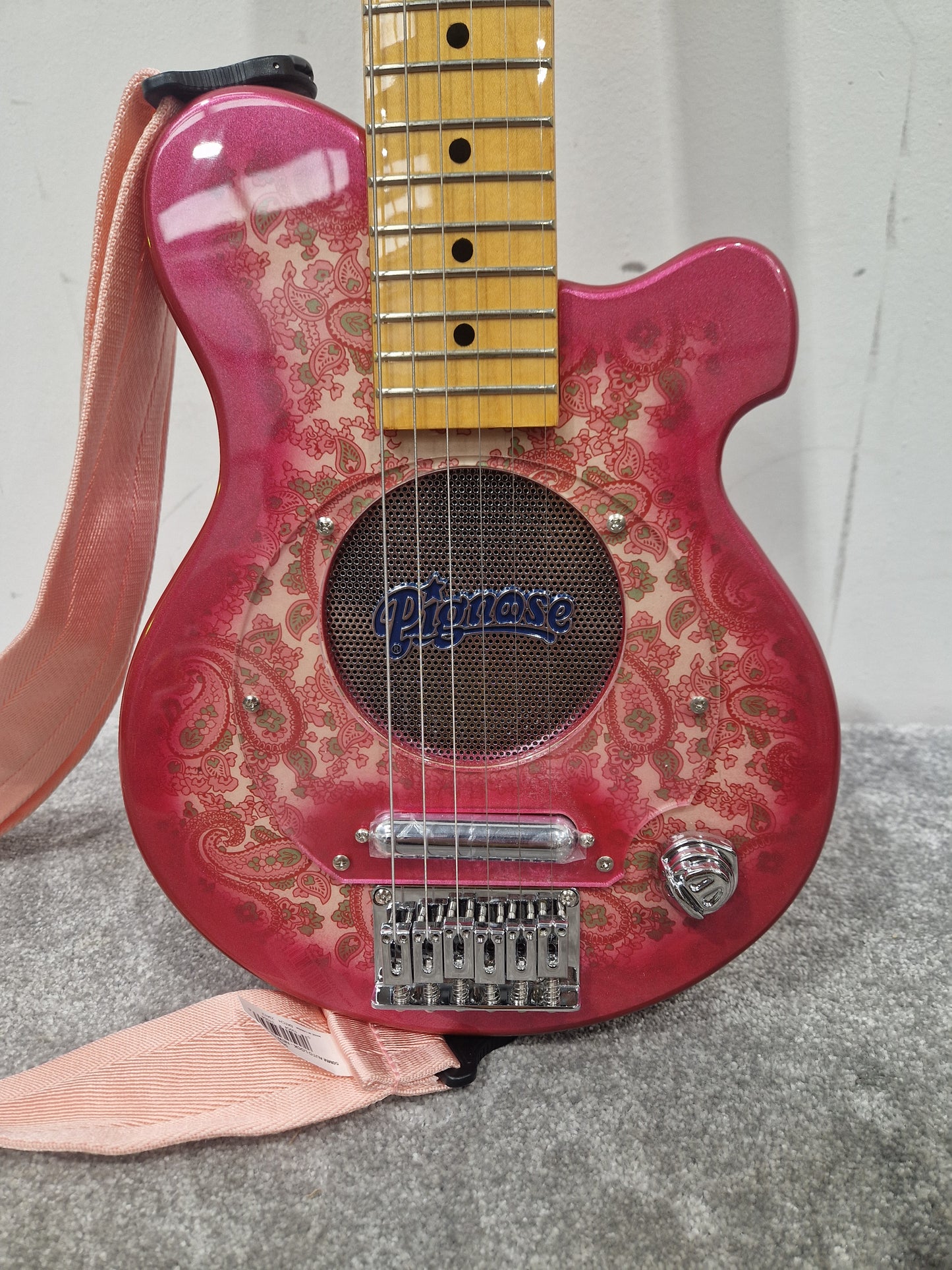Pignose Electric Travel Guitar - Compact Design, Solid Tone - Excellent w/ Soft Case & Pink Guitar strap
