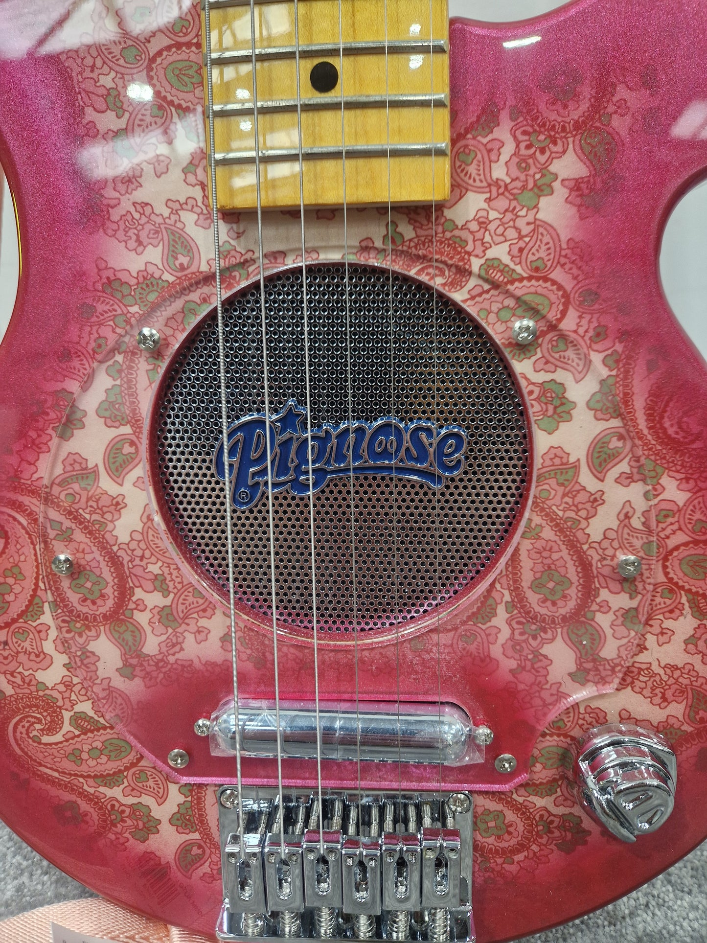 Pignose Electric Travel Guitar - Compact Design, Solid Tone - Excellent w/ Soft Case & Pink Guitar strap