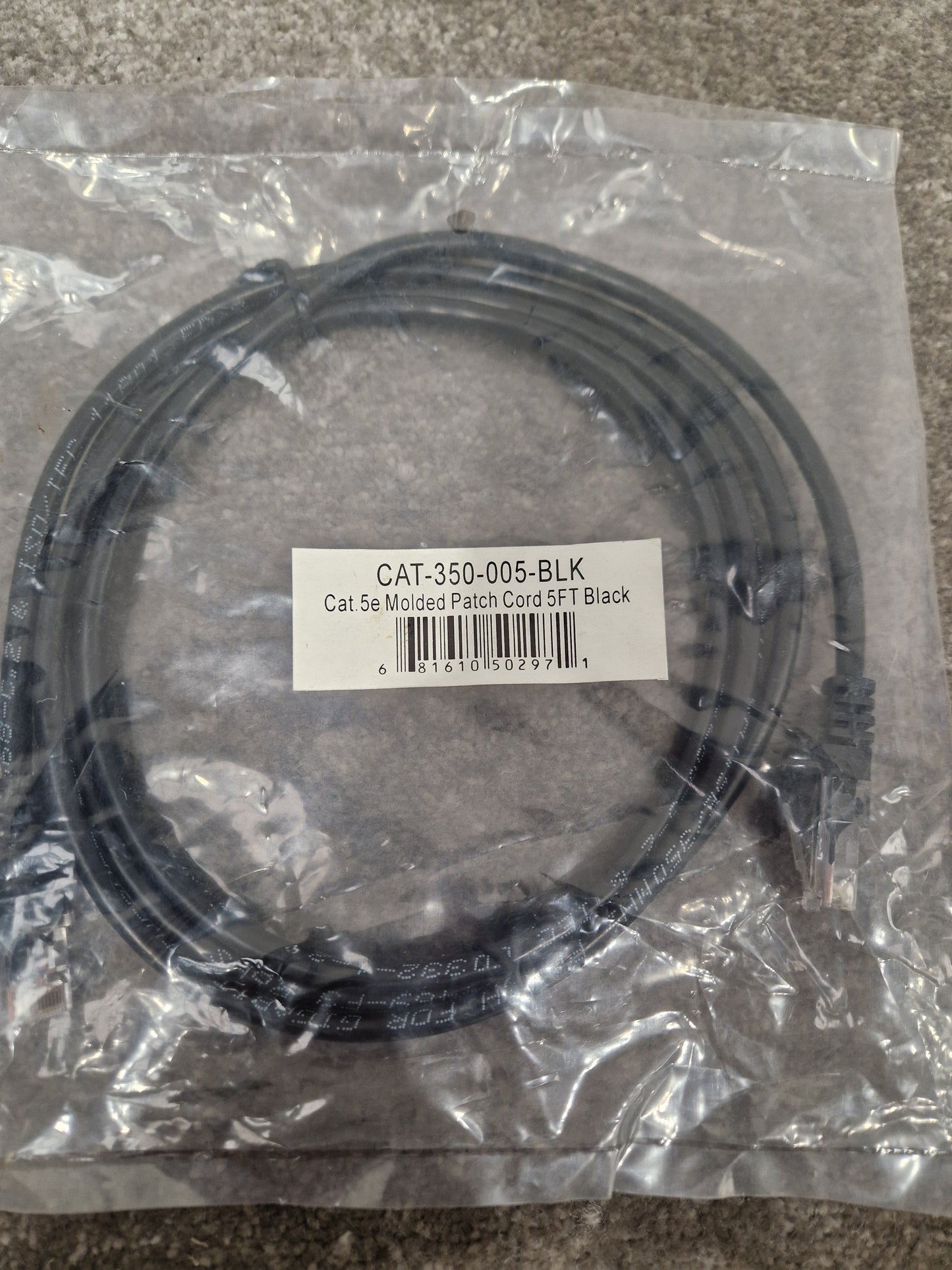 Cat Ethernet Cable 5FT Black - High-Speed Data Transfer - Excellent w/ Original Packet