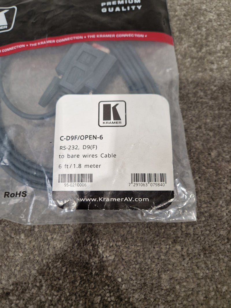 Kramer RS-232 D9(f) TO Bare Wires Cable 6FT - High-Quality Signal Transfer - Excellent w/ Original Packaging - image 5