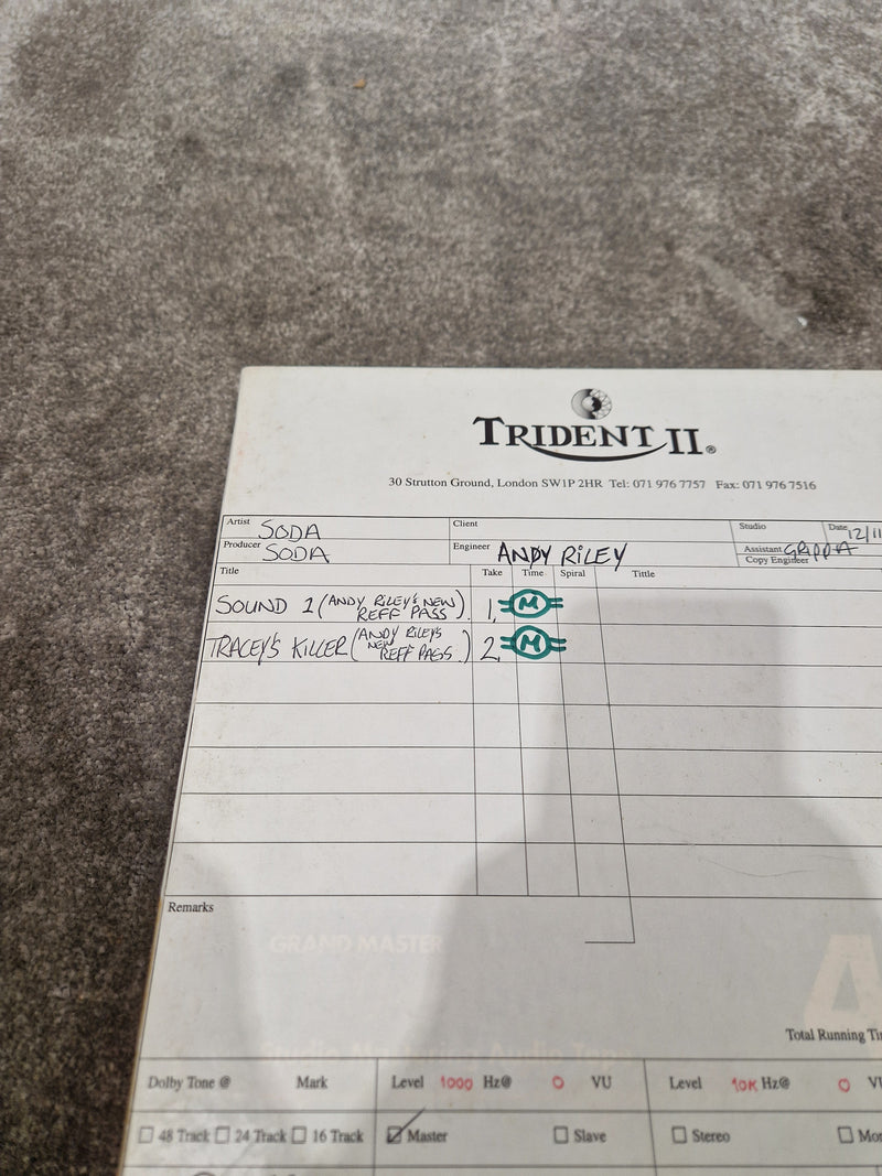 Soda - Britpop Band Collectible Trident II Studio Reel - Very Good w/ Box & Engineer Notes - image 3