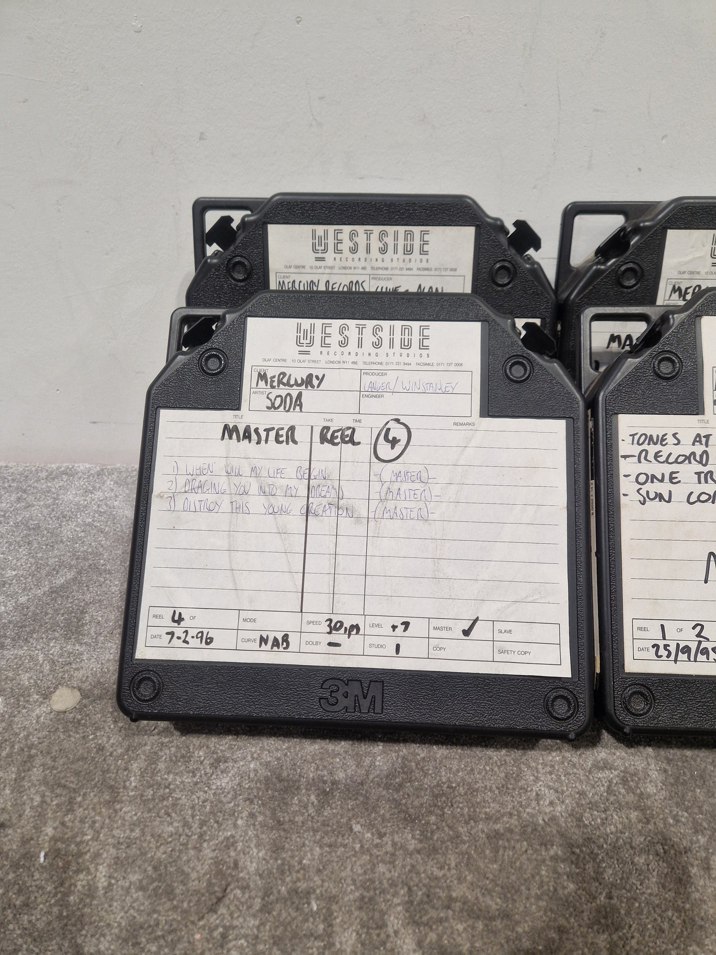 Soda – Britpop Band Collectible Westside Master Reel Suite (#1–4) – Excellent w/ Full Studio Track Sheets