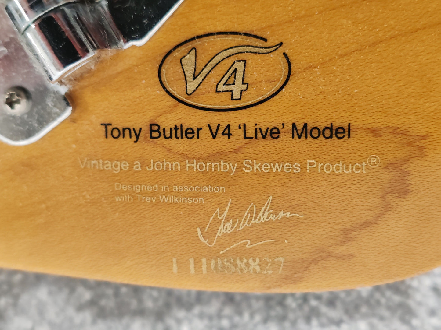 Vintage Tony Butler Signature V4 Bass Guitar, Black With Silverlining Hard Case