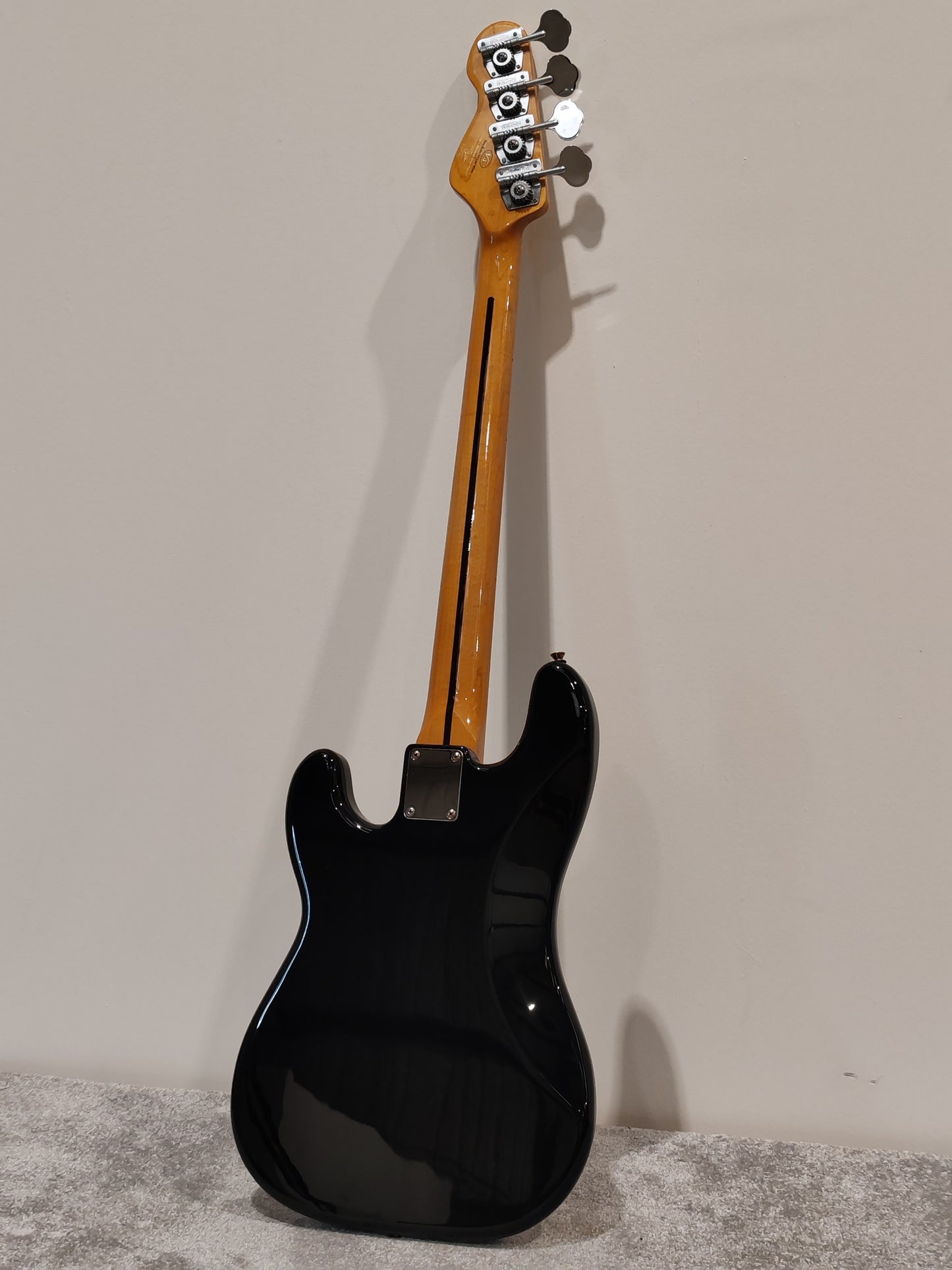 Vintage Tony Butler Signature V4 Bass Guitar, Black With Silverlining Hard Case