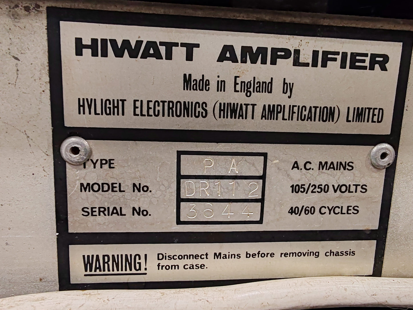 Hiwatt DR112 Custom Built P.A. 100 Amplifier Vintage 1970s
