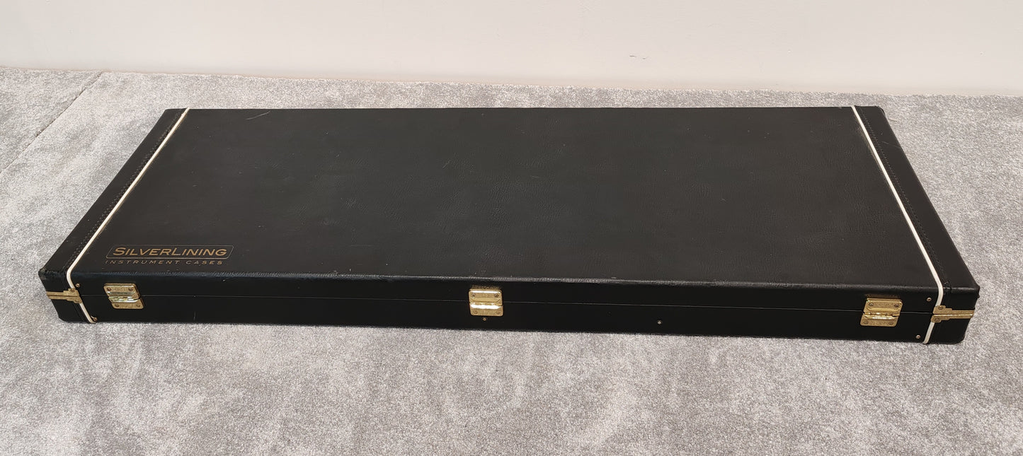 Vintage Tony Butler Signature V4 Bass Guitar, Black With Silverlining Hard Case