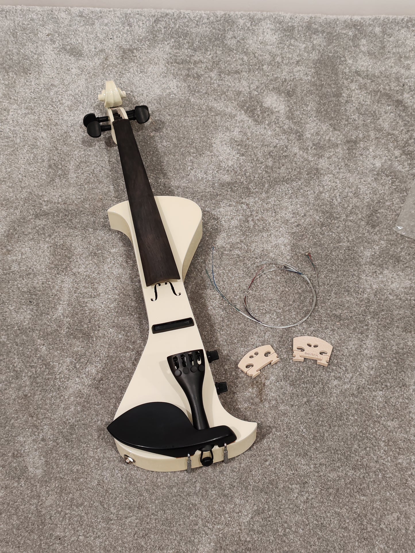 Electric Violin w/ Bow, Extra Bridges, New Strings and Hard Case with Strap - White