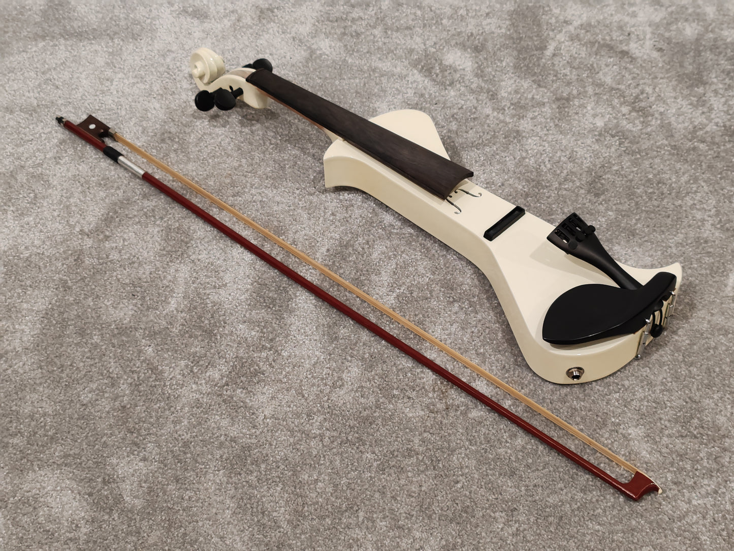 Electric Violin w/ Bow, Extra Bridges, New Strings and Hard Case with Strap - White