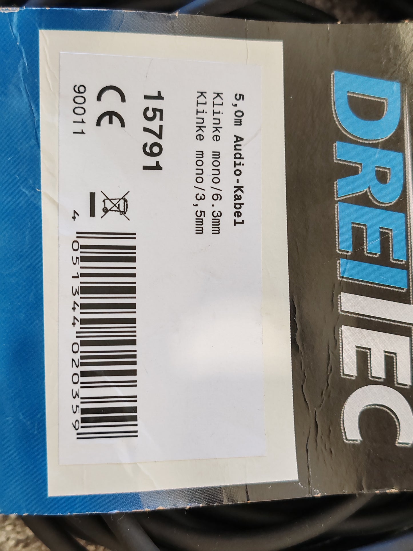 Dreitec 5M Mono Audio Cable - 6.3mm TO 3.5mm Jack Plug - High-Quality Connectors - Open Box