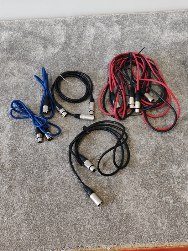 Selection of 6 XLR Cables, Brands including Van Damme, qtx, Lynx, Various Lengths and Colours