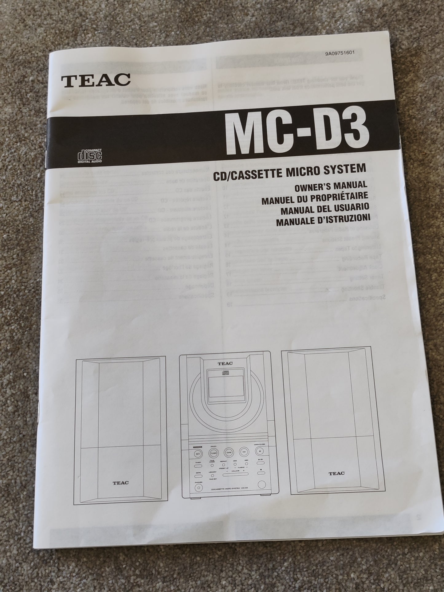TEAC MC-D3 Micro Hi-Fi System – With Manual & Remote – Very Good