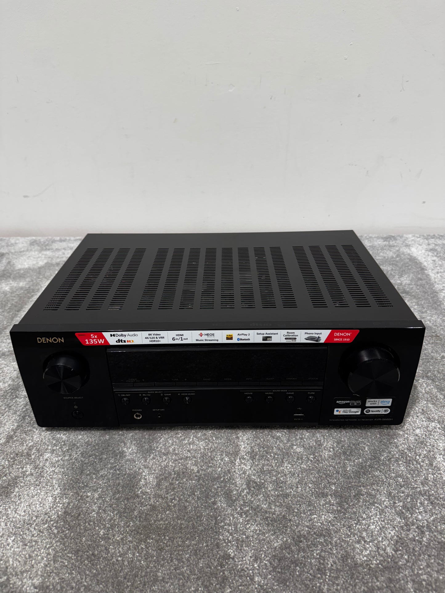 Denon AVR-S660H Integrated Network AV Receiver with Acm1hb Audyssey Setup Microphone