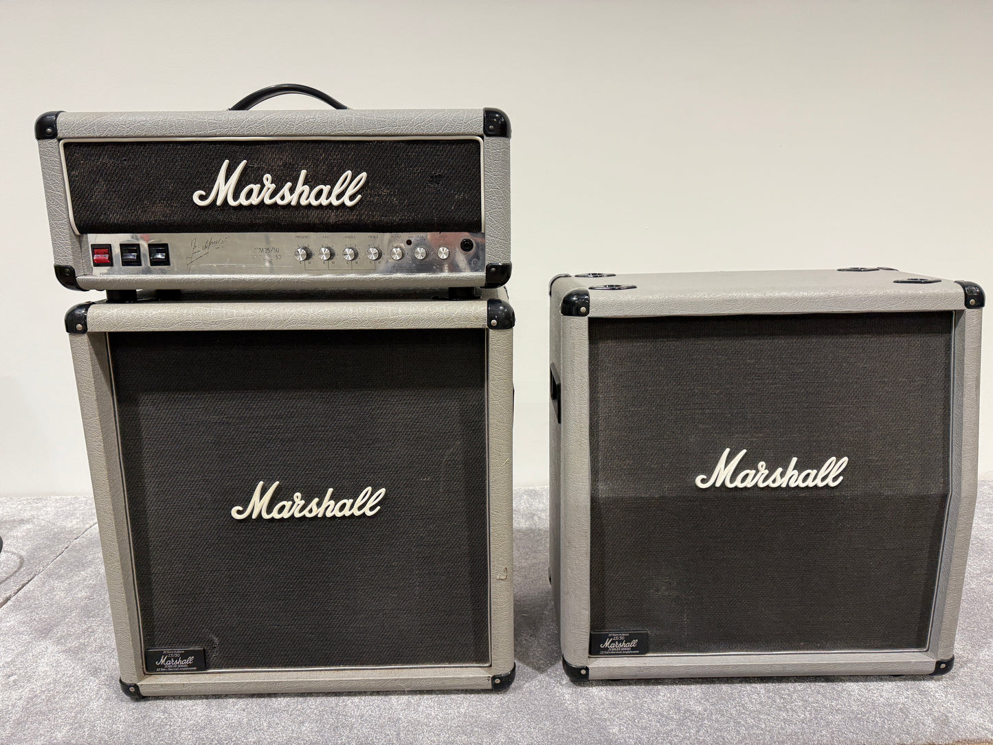 Marshall JCM25/50 “Silver Jubilee” Model 2553 2-Channel 100-Watt Guitar Amp Head (1987-1988) with Two Cabs (2556A/B)