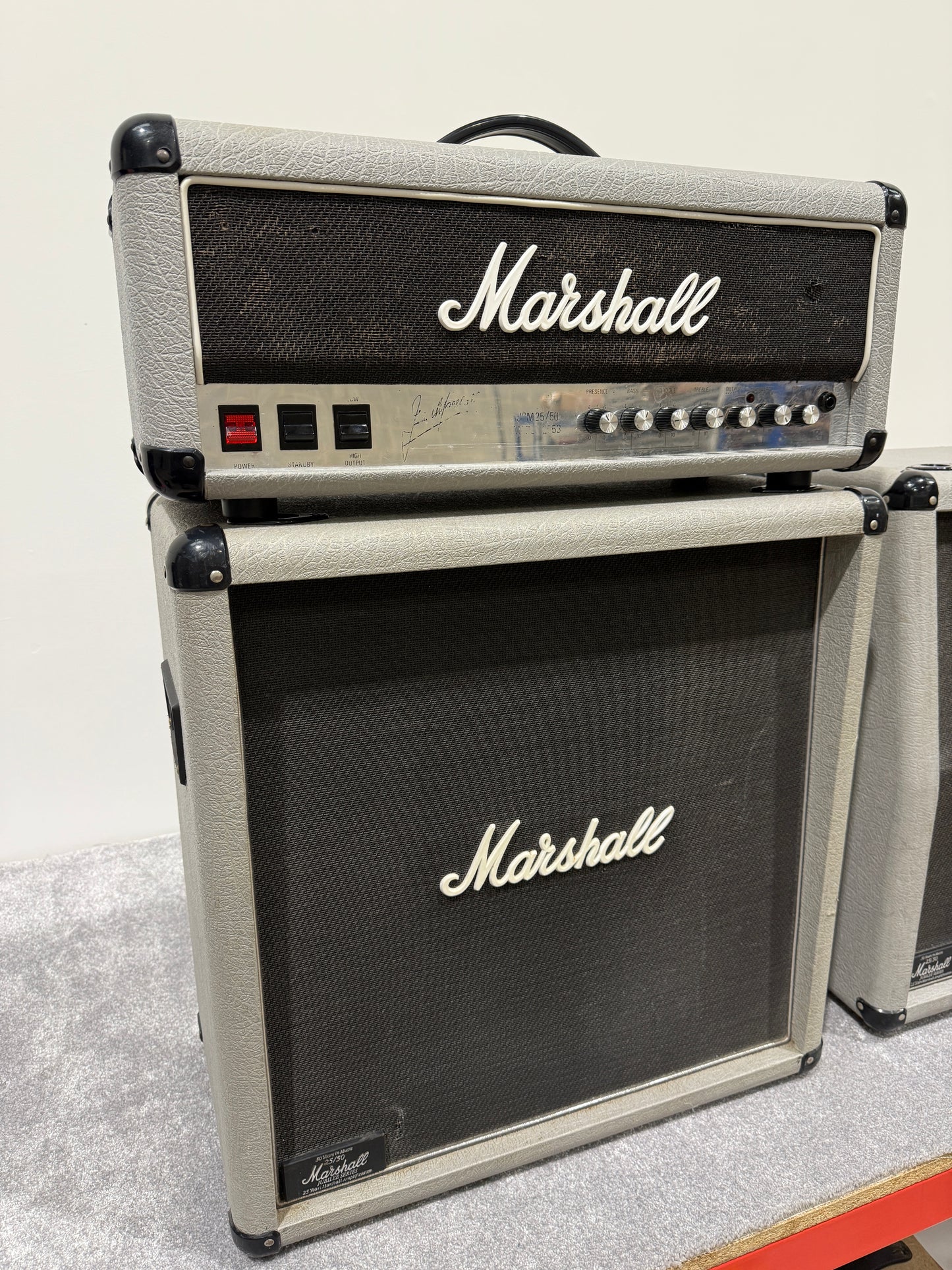 Marshall JCM25/50 “Silver Jubilee” Model 2553 2-Channel 100-Watt Guitar Amp Head (1987-1988) with Two Cabs (2556A/B)