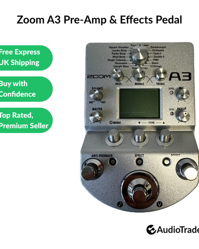 Zoom A3 Pre-Amp & Effects Pedal for Acoustic Guitar With US Power Supply
