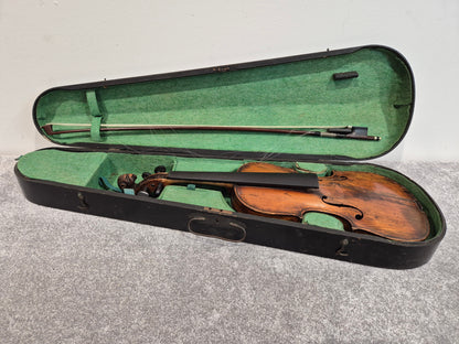 Antique Lion Head Violin - No Sound Post w/ Hard Case - Vintage