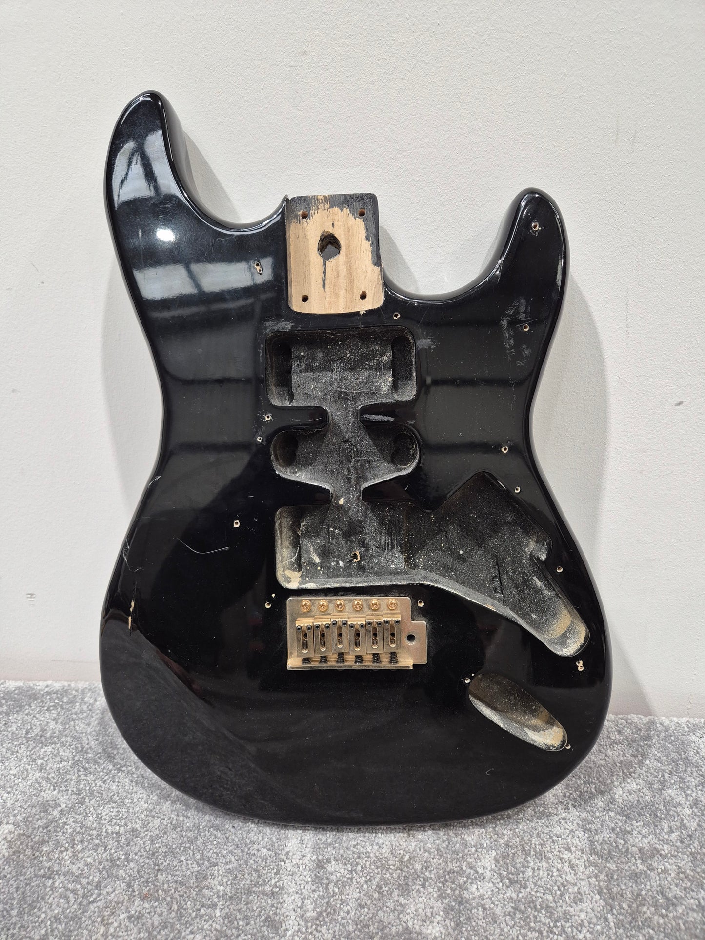 Strat Style Electric Guitar Body with Gold Bridge for Project - Black
