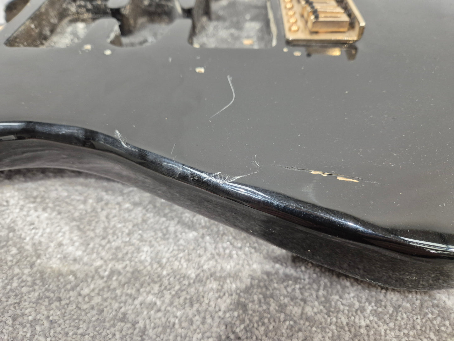 Strat Style Electric Guitar Body with Gold Bridge for Project - Black