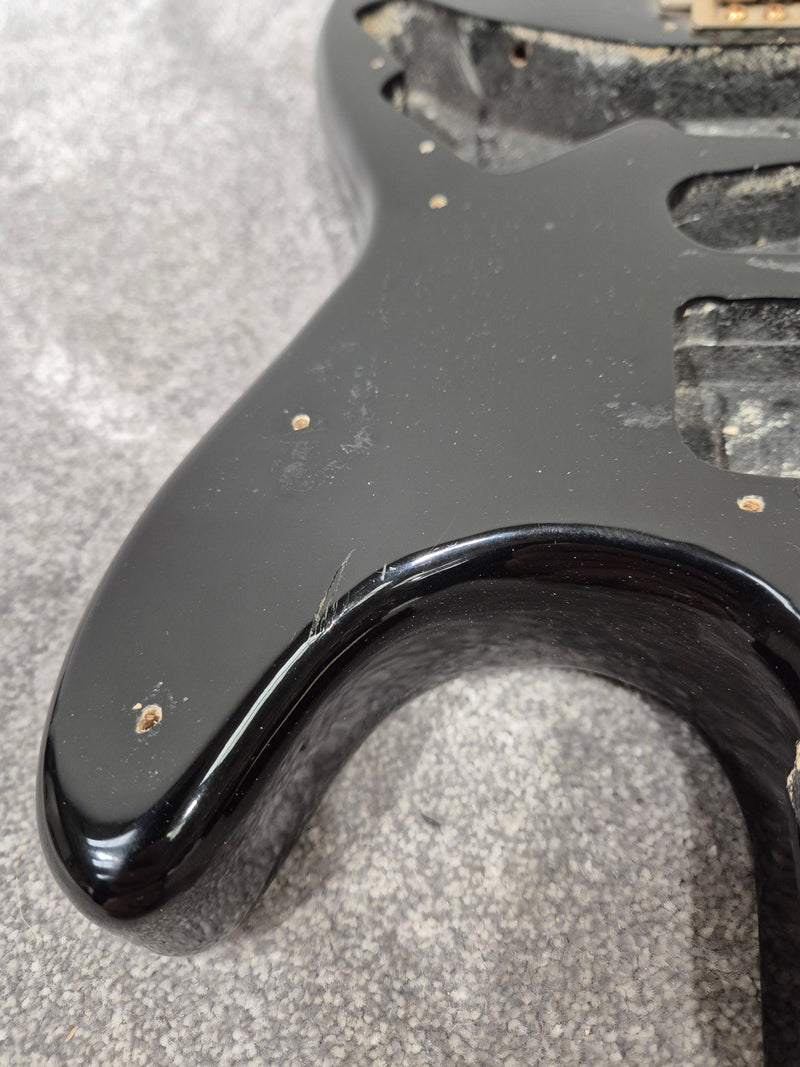 Strat Style Electric Guitar Body with Gold Bridge for Project - Black - Image 3