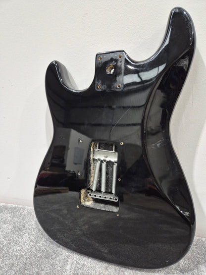 Strat Style Electric Guitar Body with Gold Bridge for Project - Black