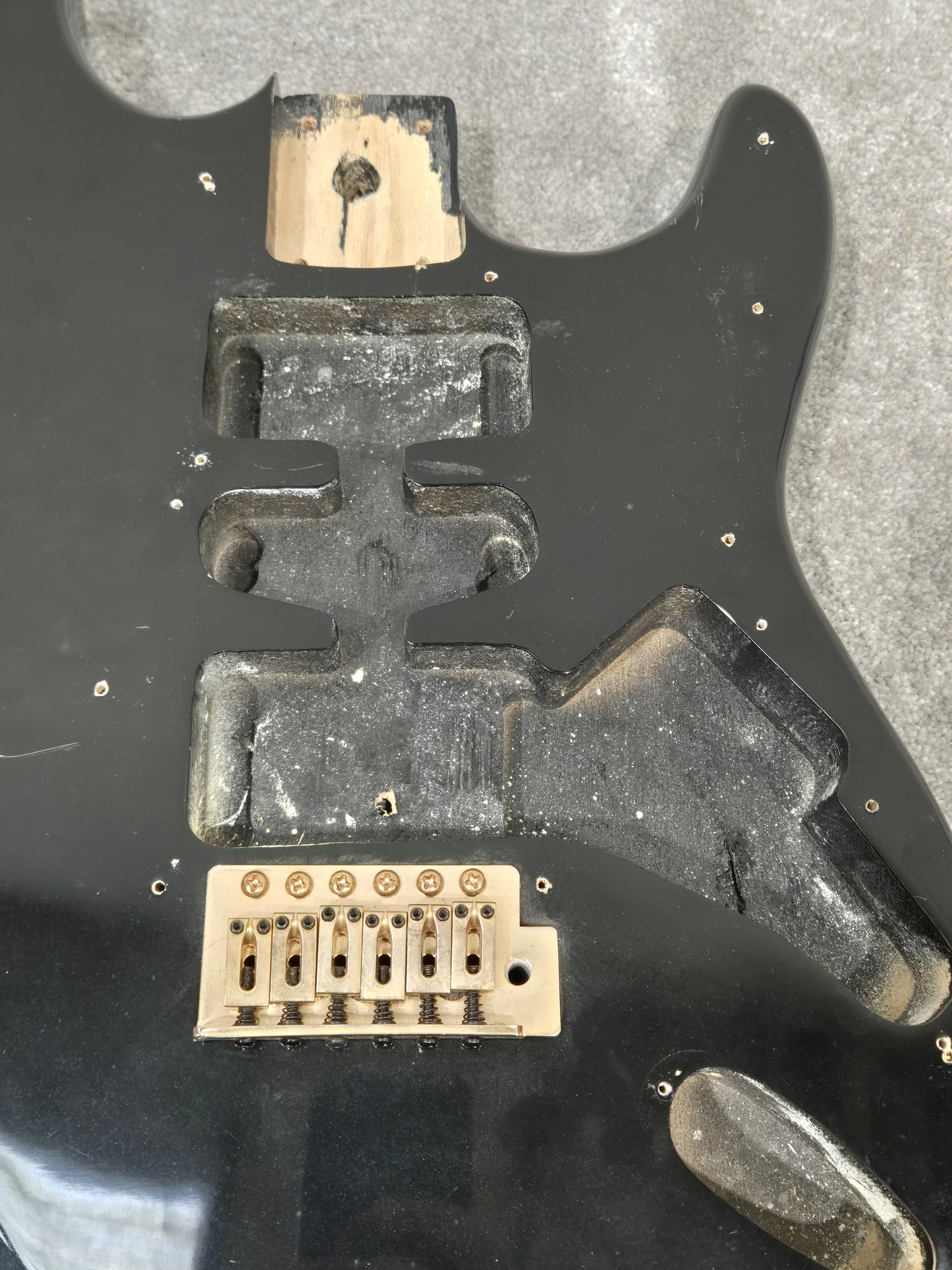 Strat Style Electric Guitar Body with Gold Bridge for Project - Black