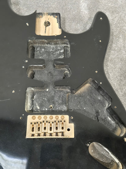Strat Style Electric Guitar Body with Gold Bridge for Project - Black