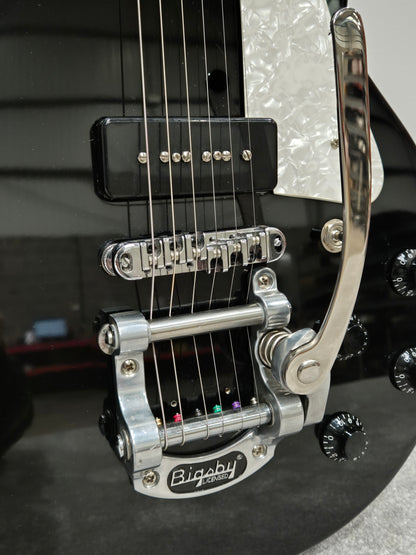 Hofner Six String Electric Guitar - Black P90s and Bigsby Tremolo