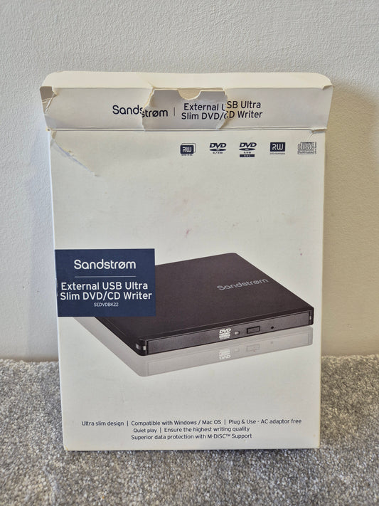 SANDSTROM SEDVDBK22 - External DVD Super Multi CD/DVD Writer w/ Original Box