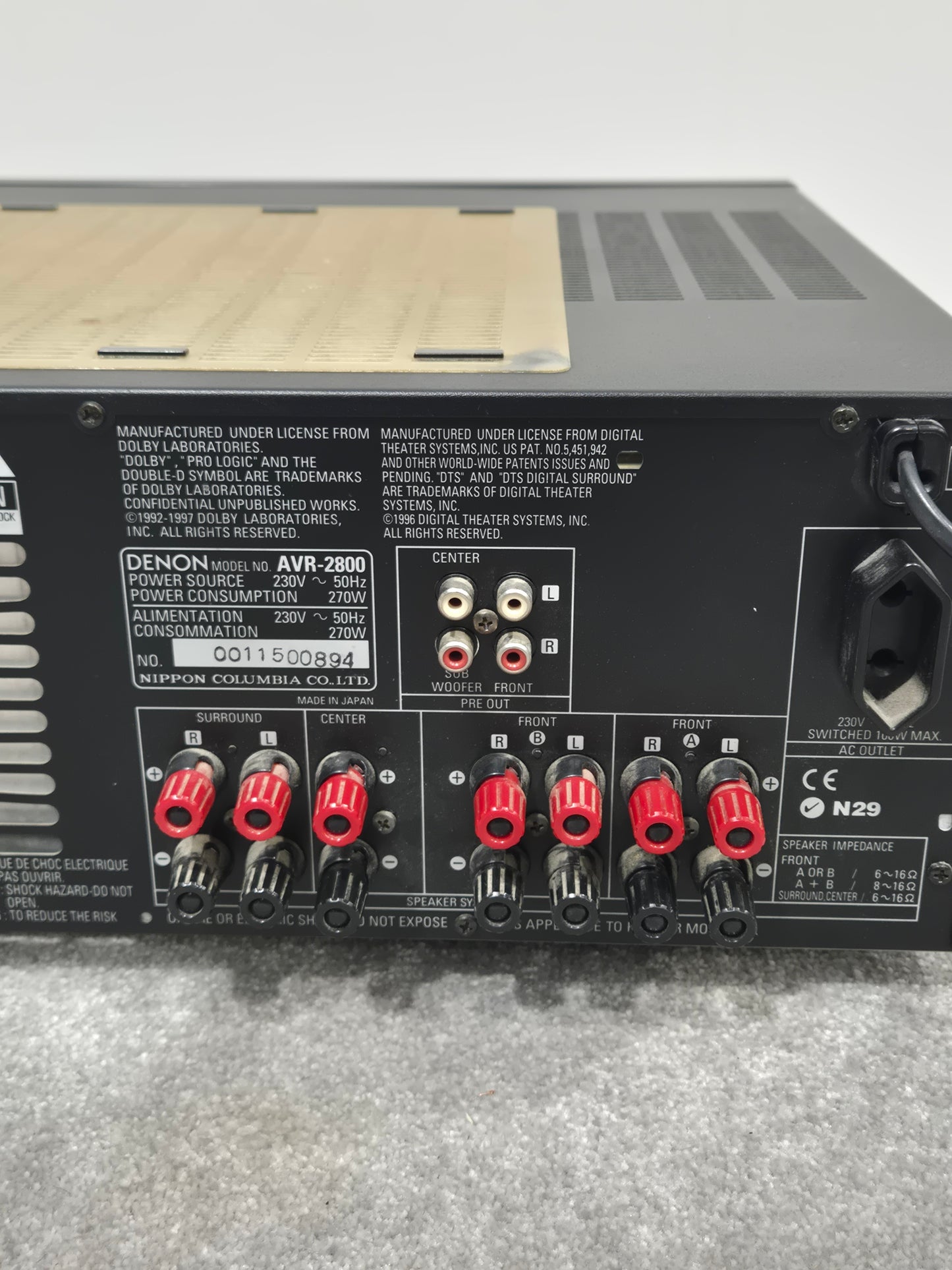 Denon AVR-2800 - 5.1-channel AV Receiver (Spares or Repairs)
