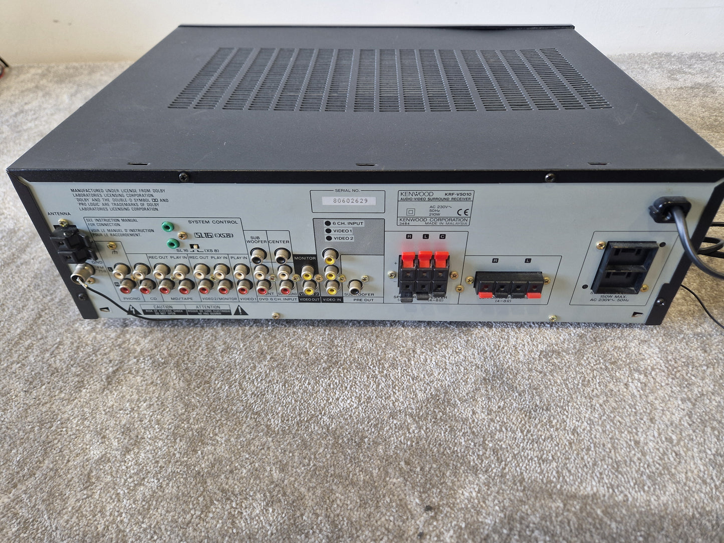 Kenwood KRF-V510 AV Receiver – Dolby Pro Logic, Multiple Inputs, 100W Per Channel – Fair