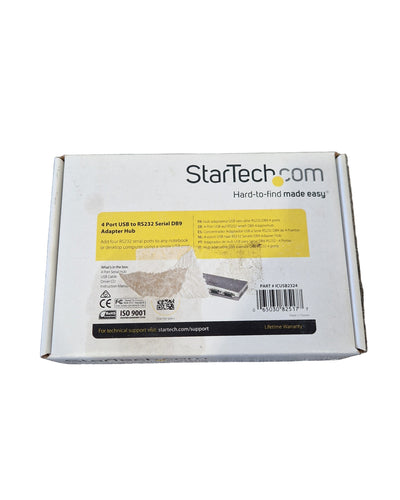 StarTech ICUSB2324 - 4 Port USB to RS232 Serial Adapter Hub - Black - New w/ Original Box, Cables, Driver CD, Manual
