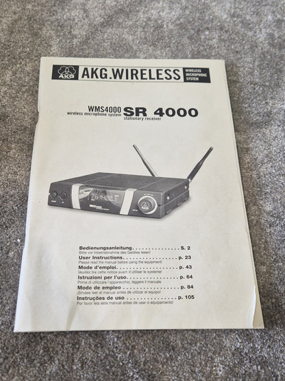 AKG SR 4000 Wireless Receiver – WMS 400 Series UHF Diversity System 835-865MHz - Very Good w/ original box
