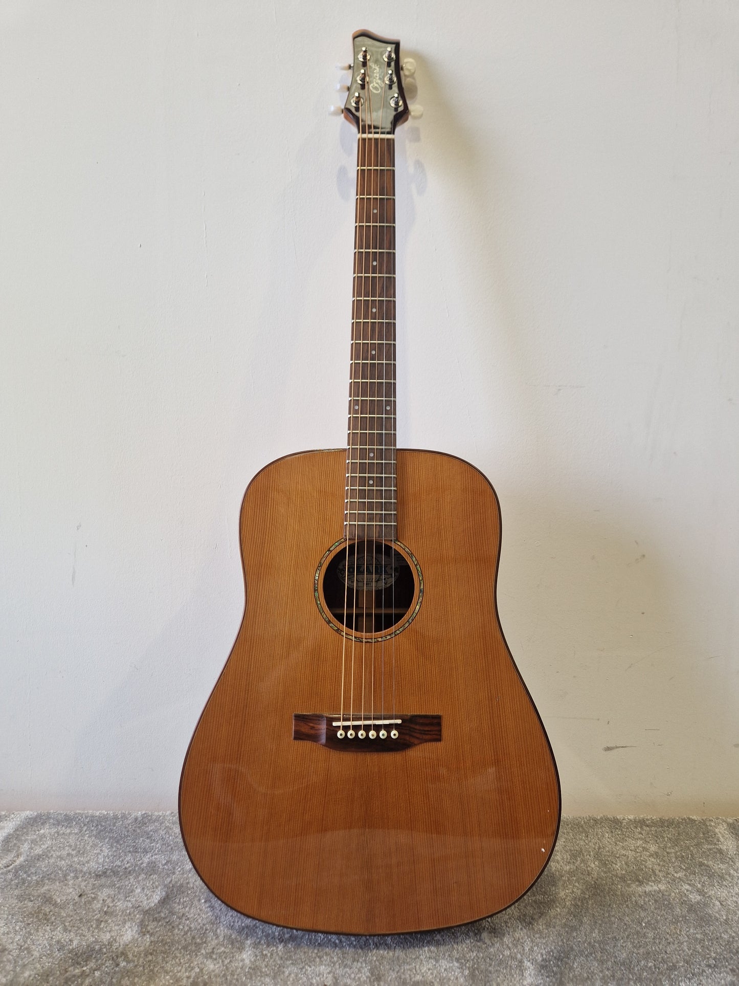 Ozark 3801 Dreadnought Acoustic Guitar – Solid Cedar Top & Koa Back – Very Good