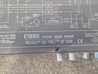 Cloud CX242 Zone Mixer – 4-Zone Audio Control – Missing Front Panel – Very Good