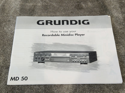 Grundig MD 50 MiniDisc Player/Recorder – Built-In Power Cable – Good w/ Manual